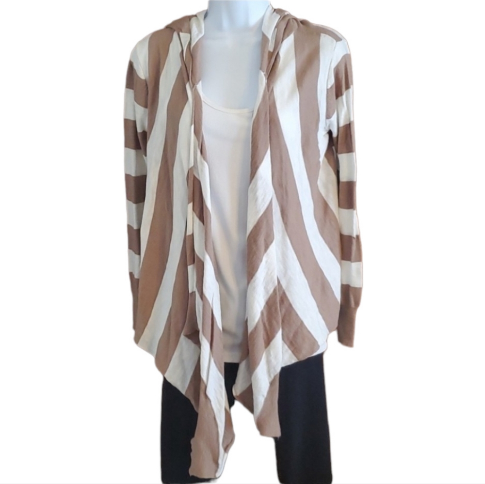 Wet Seal Asymmetrical Brown and Cream Striped Cardigan